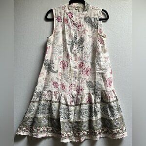 Le Reganne Floral Sleeveless Linen Dress Made in Italy Sz S